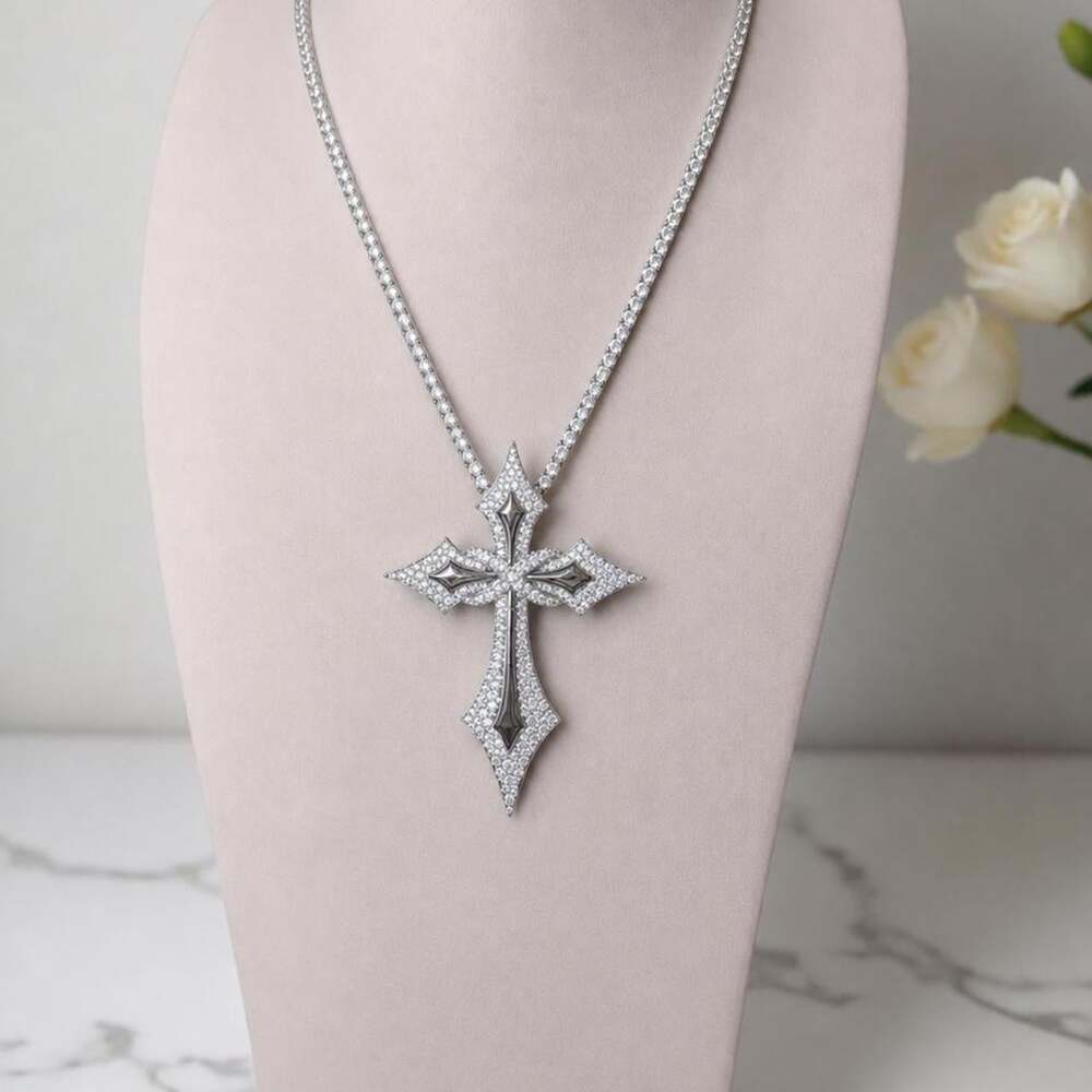 Silver Cross Tennis Necklace 2 D 1 E